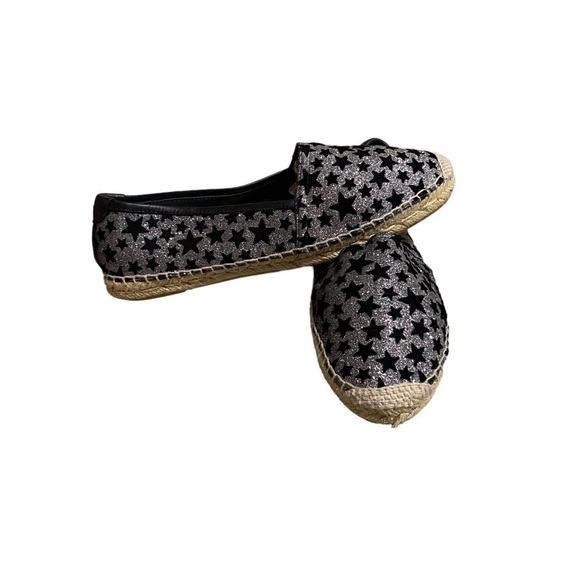 SAINT LAURENT Star Espadrilles Black and White Leather Women's EU 39 Sparkly - Picture 1 of 15